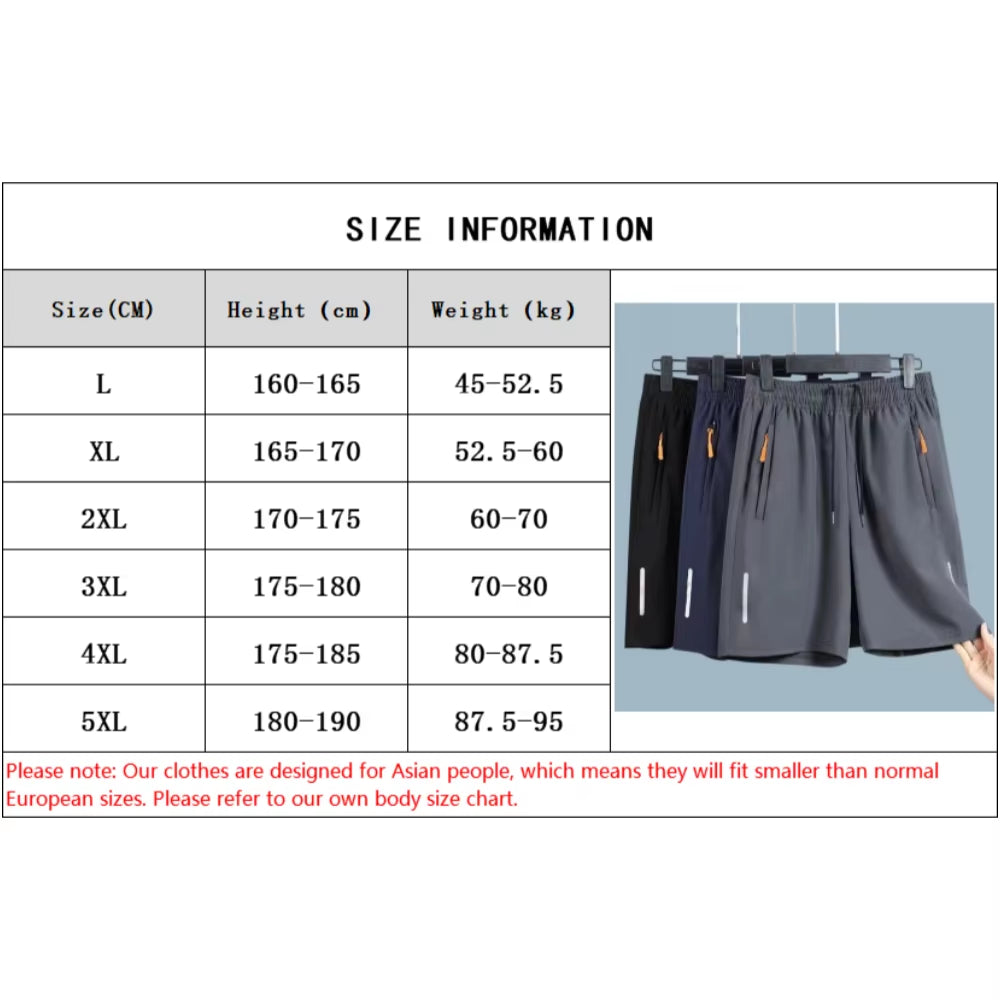 Men'S Summer Ultra-Thin Ice Silk Beach Casual Shorts Jogging Sport Quick Dry Male Zipper Loose Gym Sports Short Pants Sweatpant