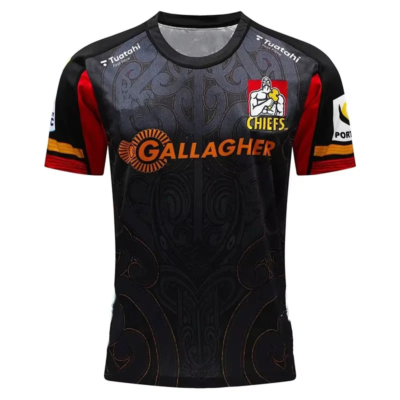 Fashion New Chiefs Super Rugby Home Mens Rugby Jersey O Neck 3D Print T-Shirt Kids Boys Clothes Breathable Quick-Dry Sports Tops