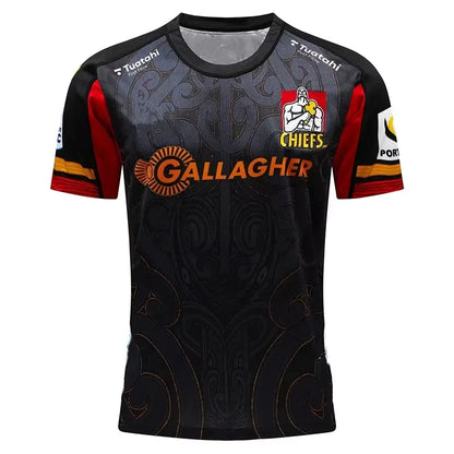 Fashion New Chiefs Super Rugby Home Mens Rugby Jersey O Neck 3D Print T-Shirt Kids Boys Clothes Breathable Quick-Dry Sports Tops